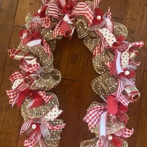Valentines Day 55” 4 1/2’ Fireplace Door Tabletop GARLAND Red White Plaid Burlap
